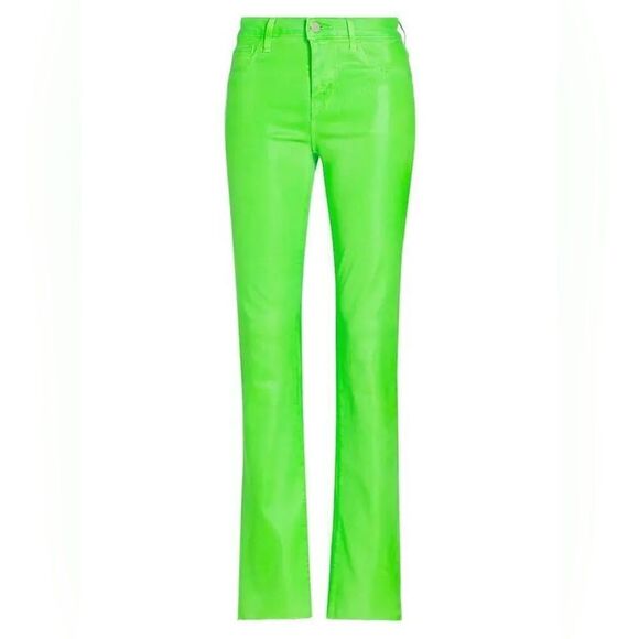L’AGENCE Ruth High Rise Straight Lime Green Bootcut Coated Waxed Jean 25 - Picture 1 of 9